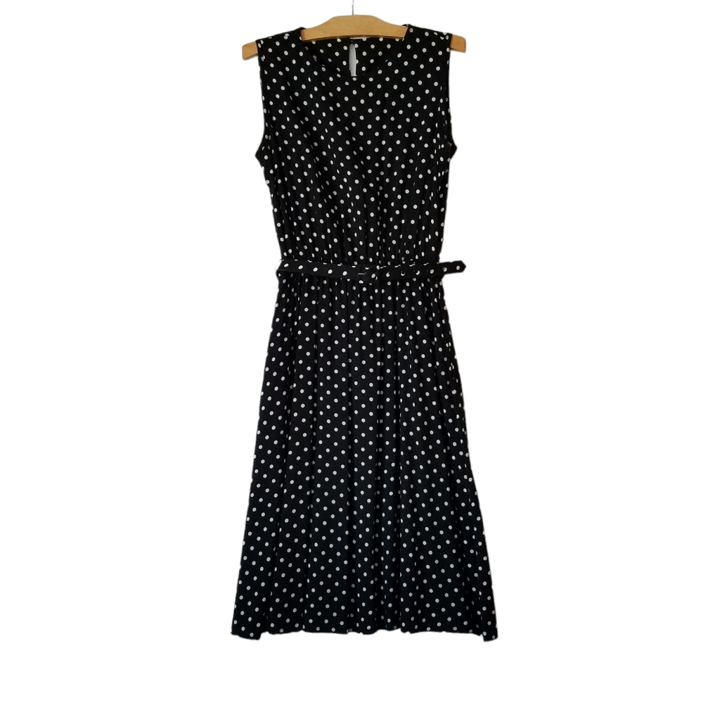 Vtg Blair Boutique Women's 12 Polkadot Dress Fit & Flare Sleeveless Belted Black